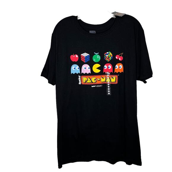 BRISCO Pacman Game Rubik's Cube Retro Style Black Cotton Crewneck T-Shirt Large - Picture 1 of 5